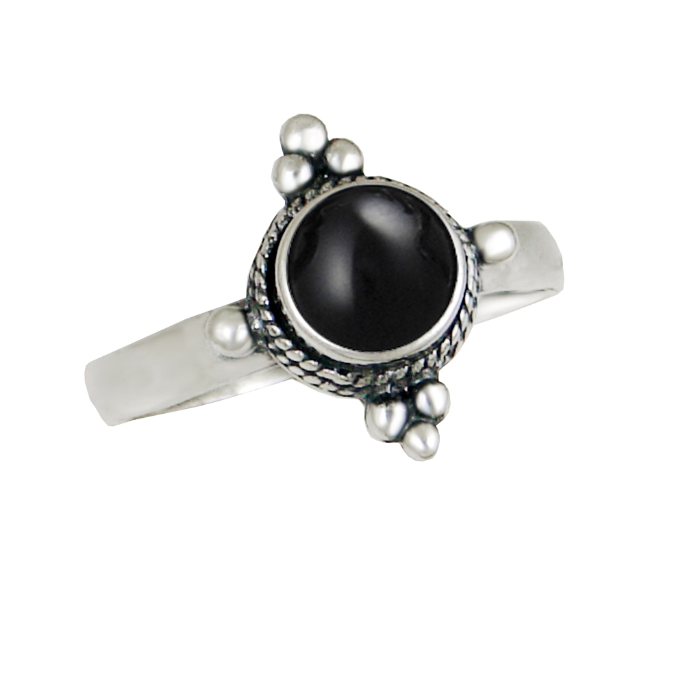 Sterling Silver Gemstone Ring With Black Onyx Size 5